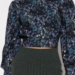 All Saints Luna Asgard Floral Black, Blue, Pink Women's Cropped Blouse Top Sz 10